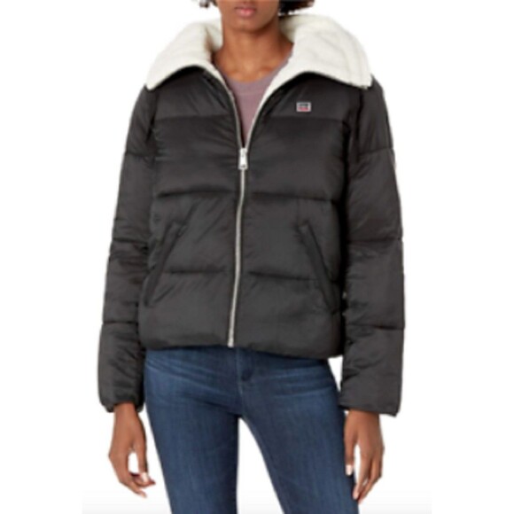 NWT Levi`s Molly Sherpa Line Puffer Jacket Black Small - Picture 1 of 5